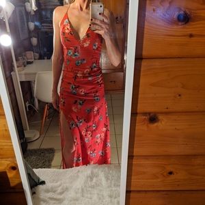 Red floral summer dress
